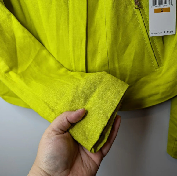 NWT KAREN KANE Jacket Blazer Zip-Front Women Lime Green linen Pocket Lined Small - Picture 8 of 11